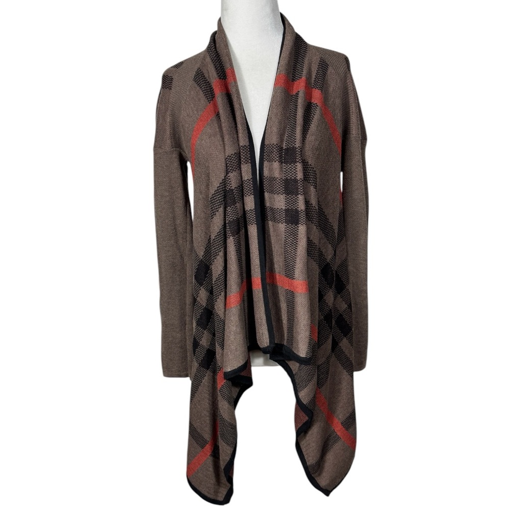 Women's Refined Plaid Open Long Sleeve Cardigan Sweater Sz S/M - Picture 3 of 10